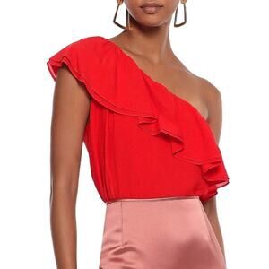 Rebecca Taylor One Shoulder Silk Top in Candy Apple Red